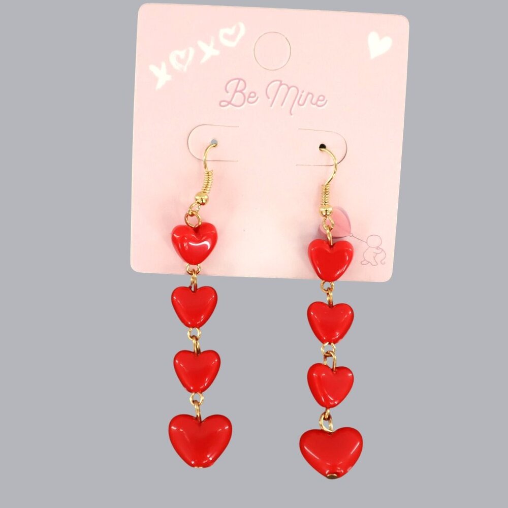 Heart Drop Earrings Womens Red‎ Lovecore Casual Dinner Date Weddings NWT